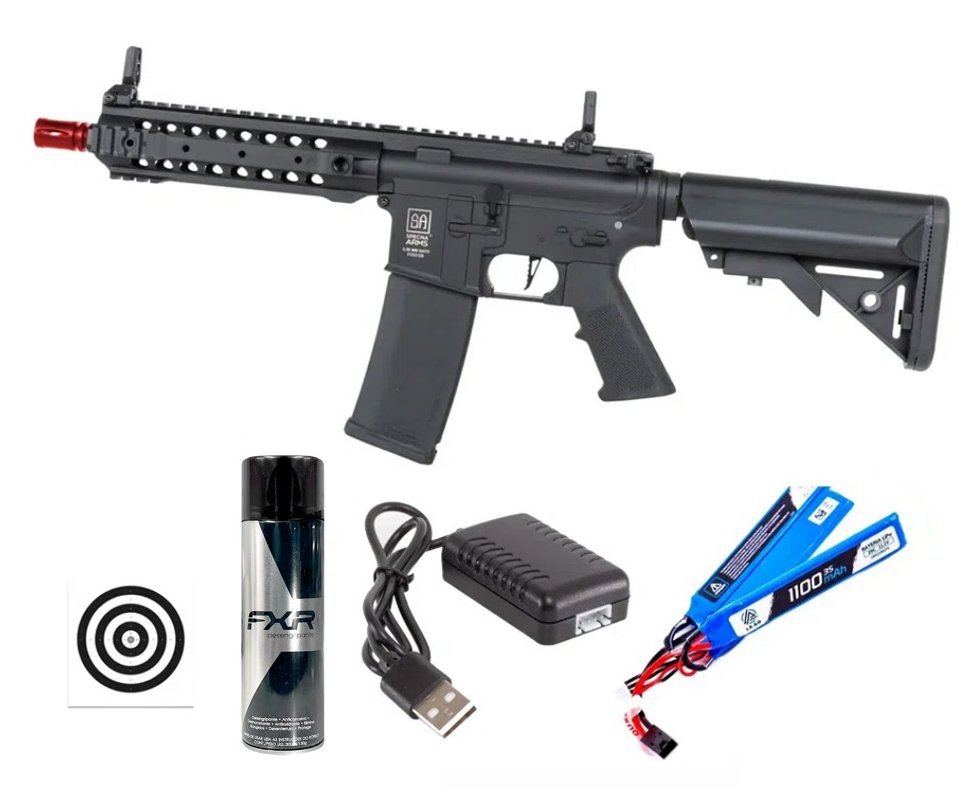 Rifle de Airsoft AEG SA-F01 Gen 2 Black FLEX HAL ETU - Specna Arms + Alvos + Desengripante / Anticorrosivo