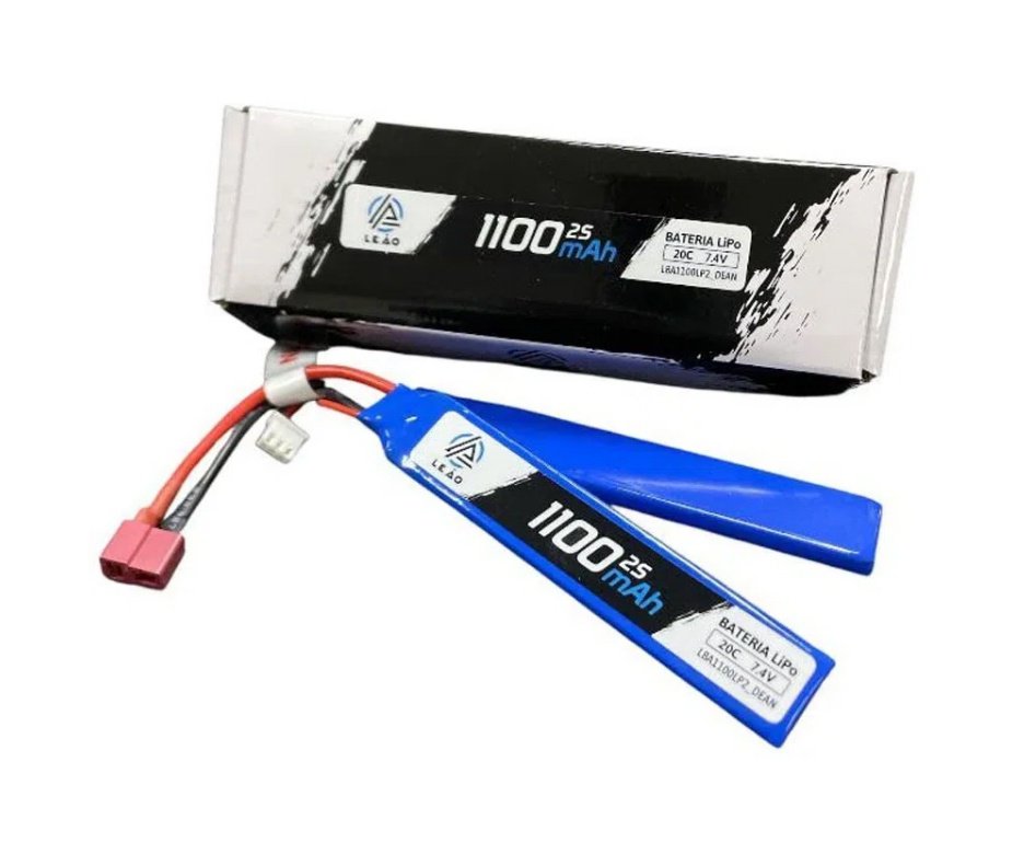 Bateria Lipo Ultra 7.4V/2S (2pack) 1100mAH 20C/40C Dean Airsoft - Leão Modelismo + Carregador/Balanceador de Bateria L6 LIPO NIMH LIFE PB Li-ion