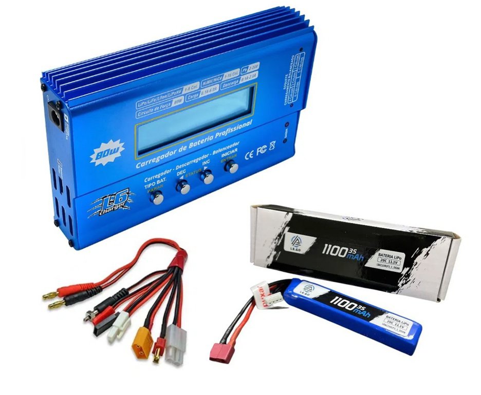 Bateria Lipo Ultra 11.1V/3S(1pack) 1100mAH 20C/40C Dean Airsoft - Leão Modelismo + Carregador/Balanceador de Bateria L6 LIPO NIMH LIFE PB Li-ion