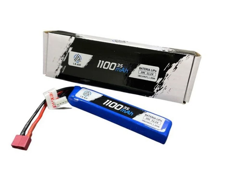 Bateria Lipo Ultra 11.1V/3S(1pack) 1100mAH 20C/40C Dean Airsoft - Leão Modelismo + Carregador/Balanceador de Bateria L6 LIPO NIMH LIFE PB Li-ion