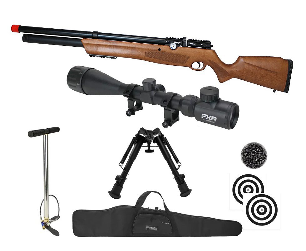 Carabina de Pressão PCP Nova Vista Avenge-X X1 AW 5,5mm Wood Montecarlo + Bomba + Capa + Chumbo + Alvos + Luneta 4-16x50 + Bipé