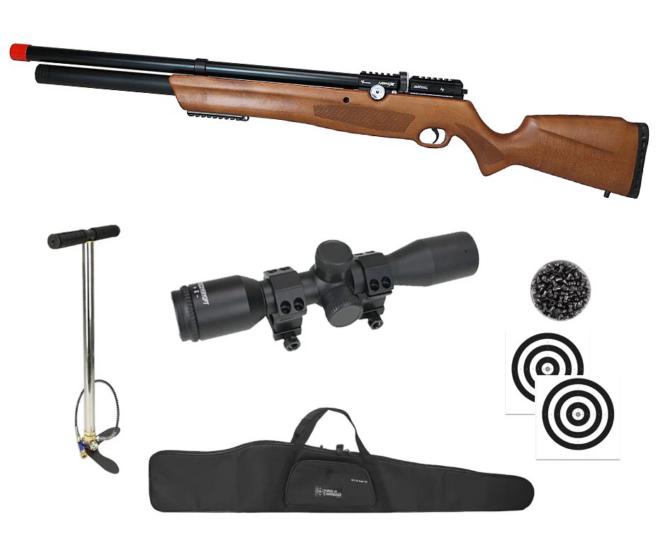 Carabina de Pressão PCP Nova Vista Avenge-X X1 AW 5,5mm Wood Montecarlo + Bomba + Capa + Chumbo + Alvos + Luneta 4x32