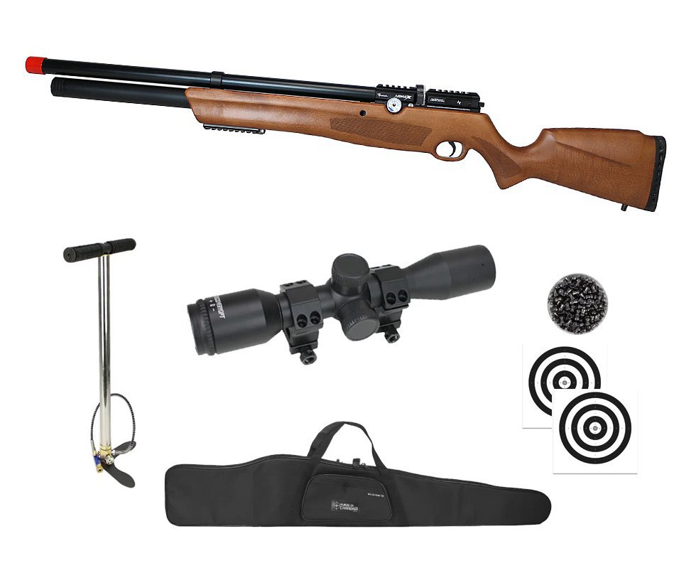 Carabina de Pressão PCP Nova Vista Avenge-X X1 AW 5,5mm Wood Montecarlo + Bomba + Capa + Chumbo + Alvos + Luneta 4x32