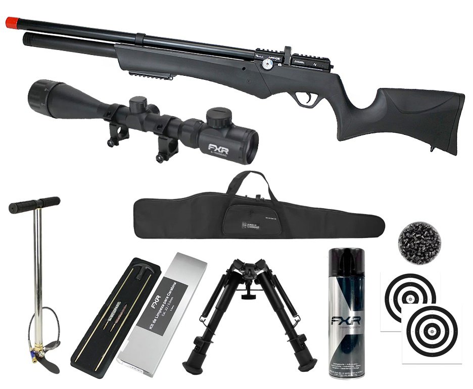 Carabina PCP Avenge-X X1 AS 5,5mm Montecarlo - Nova Vista + Bomba + Capa + Chumbo + Alvos + Luneta 4-16x50 + Bipé + Kit de Limpeza + Desengripante / Anticorrosivo
