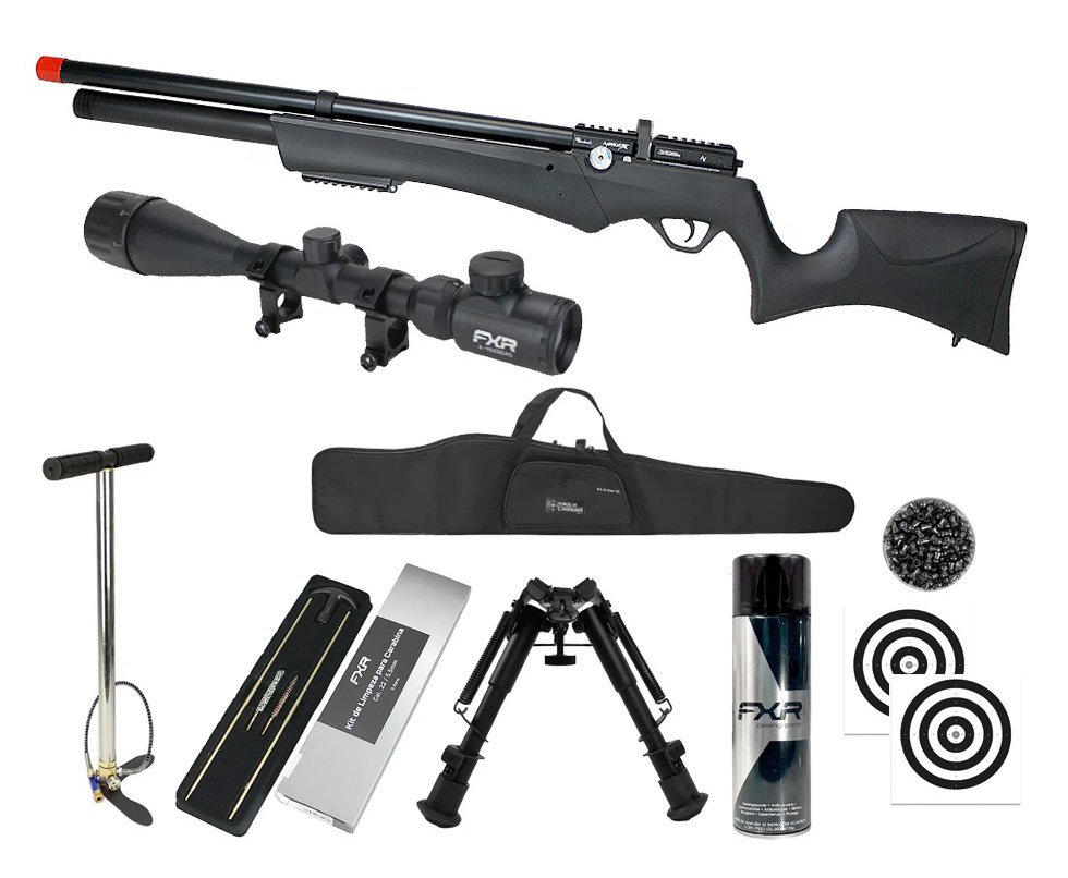 Carabina PCP Avenge-X X1 AS 5,5mm Montecarlo - Nova Vista + Bomba + Capa + Chumbo + Alvos + Luneta 4-16x50 + Bipé + Kit de Limpeza + Desengripante / Anticorrosivo