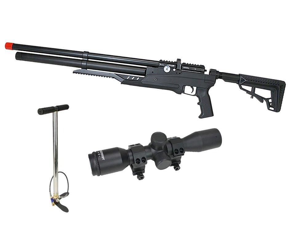 Carabina PCP Nova Vista Avenge-X X1 AT 5,5mm táctica Preta + Bomba + Luneta 4x32