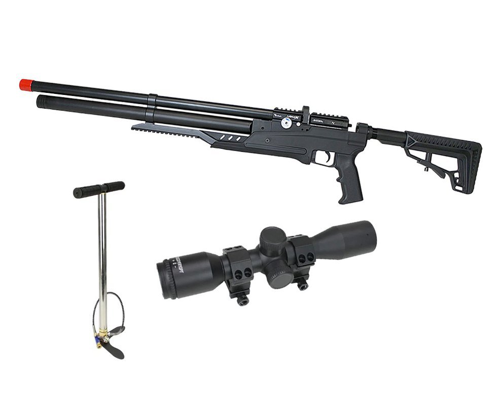Carabina PCP Nova Vista Avenge-X X1 AT 5,5mm táctica Preta + Bomba + Luneta 4x32