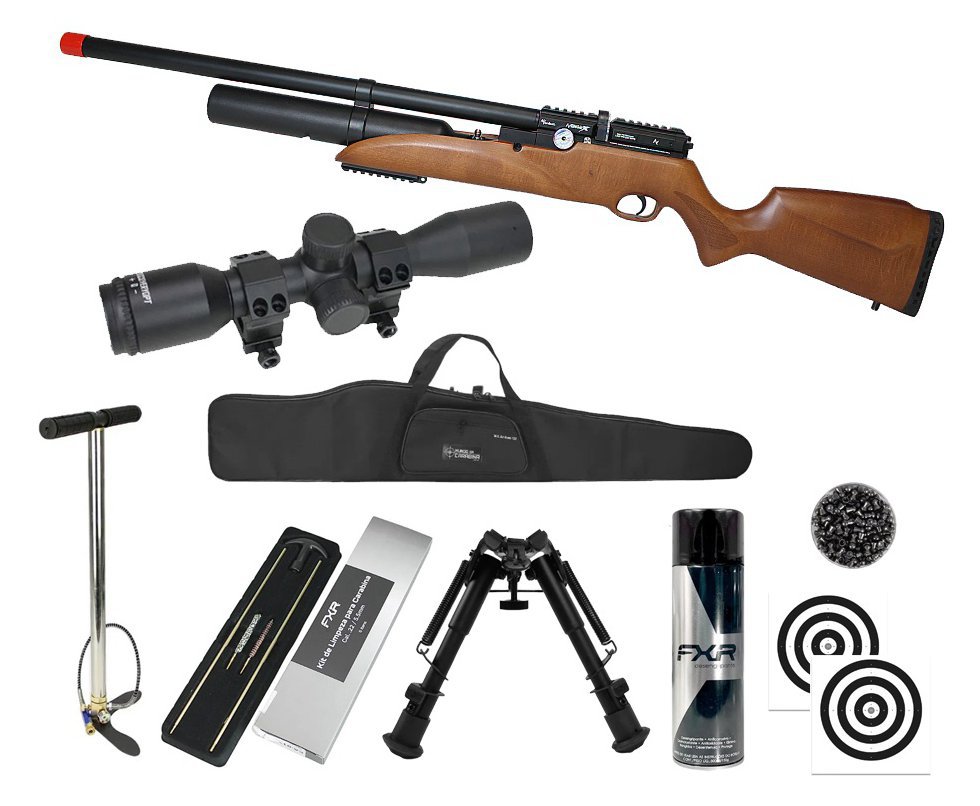 Carabina de Pressão PCP Nova Vista Avenge-X X1 BW 5,5mm Wood + Bomba + Capa + Chumbo + Alvos + Luneta 4x32 + Bipé + Kit de Limpeza + Desengripante / Anticorrosivo