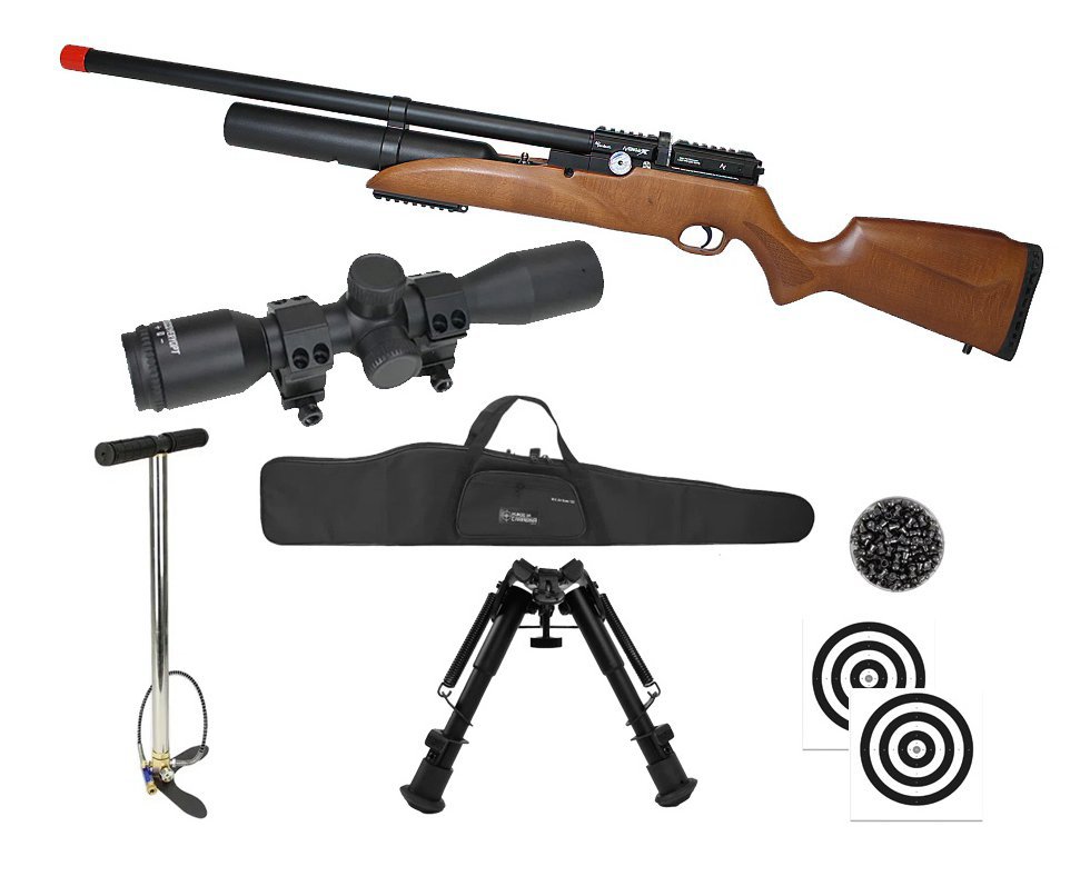 Carabina de Pressão PCP Nova Vista Avenge-X X1 BW 5,5mm Wood + Bomba + Capa + Chumbo + Alvos + Luneta 4x32 + Bipé