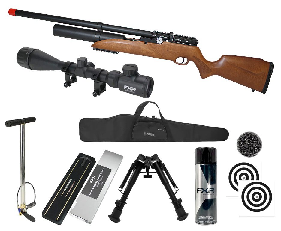 Carabina de Pressão PCP Nova Vista Avenge-X X1 BW 5,5mm Wood + Bomba + Capa + Chumbo + Alvos + Luneta 4-16x50 + Bipé + Kit de Limpeza + Desengripante / Anticorrosivo