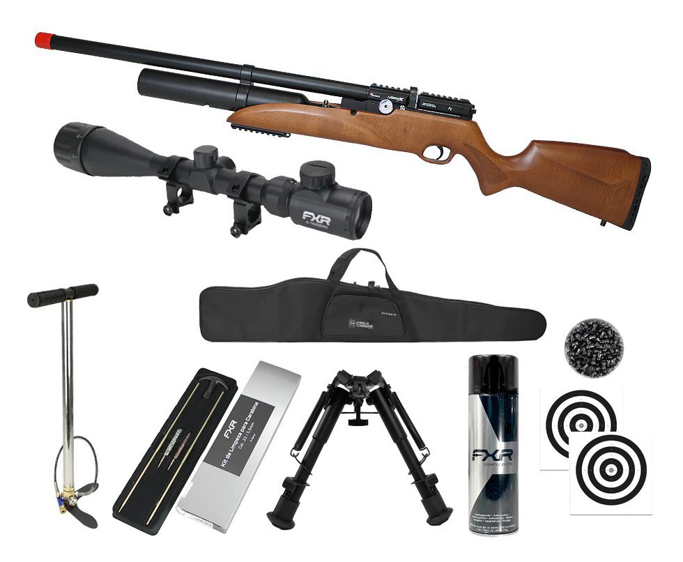 Carabina de Pressão PCP Nova Vista Avenge-X X1 BW 5,5mm Wood + Bomba + Capa + Chumbo + Alvos + Luneta 4-16x50 + Bipé + Kit de Limpeza + Desengripante / Anticorrosivo