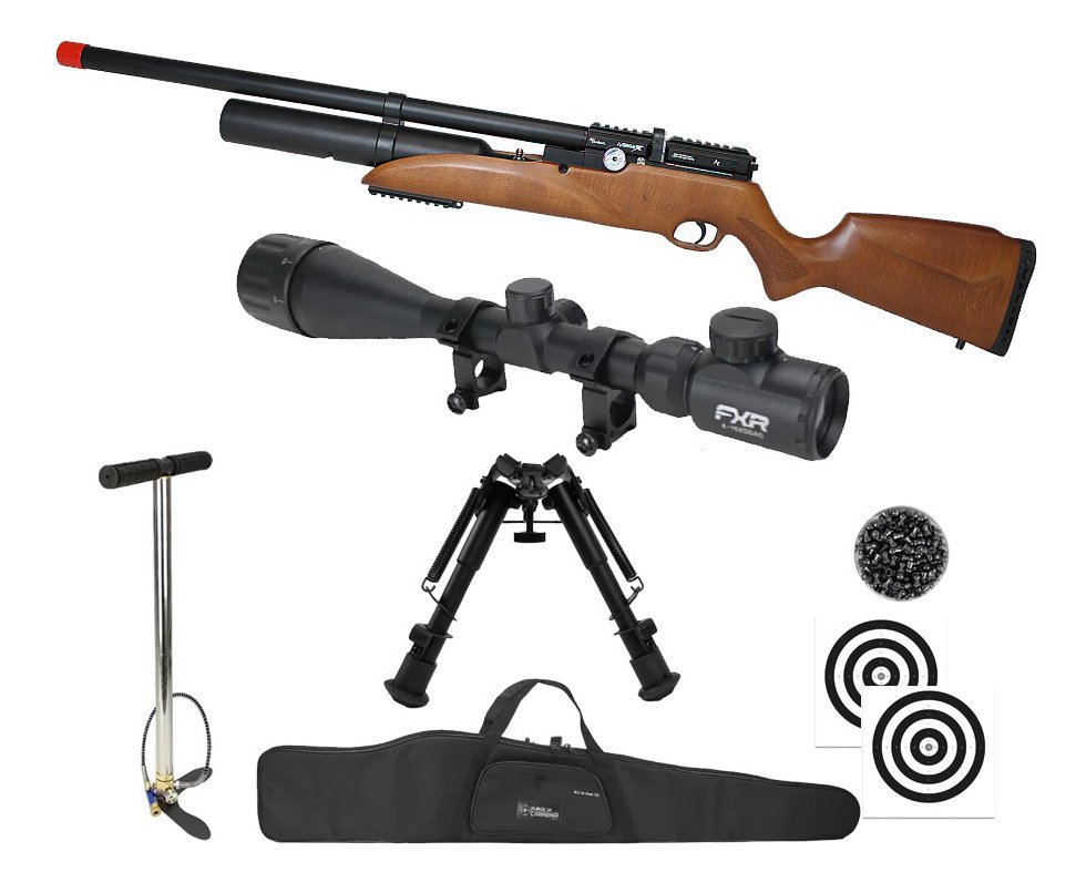Carabina de Pressão PCP Nova Vista Avenge-X X1 BW 5,5mm Wood + Bomba + Capa + Chumbo + Alvos + Luneta 4-16x50 + Bipé