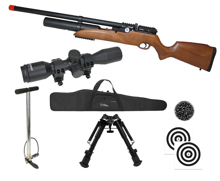 Carabina de Pressão PCP Nova Vista Avenge-X X1 BW 5,5mm Wood + Bomba + Capa + Chumbo + Alvos + Luneta 4x32