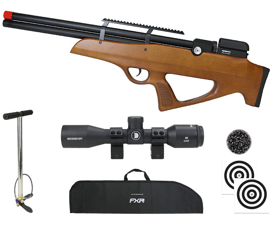 Carabina PCP Nova Vista Behemoth PS-R2-S Bullpup 5,5mm Wood + Bomba + Capa + Chumbo + Alvos + Luneta 4x32