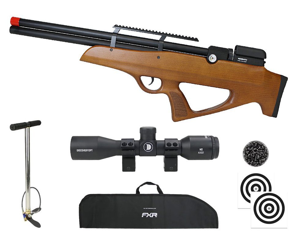 Carabina PCP Nova Vista Behemoth PS-R2-S Bullpup 5,5mm Wood + Bomba + Capa + Chumbo + Alvos + Luneta 4x32