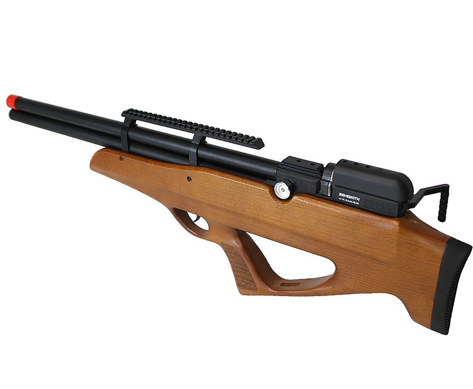 Carabina PCP Nova Vista Behemoth PS-R2-S Bullpup 5,5mm Wood + Bomba + Capa + Chumbo + Alvos + Luneta 4-16x50 + Kamuff + Kit de Limpeza + Desengripante / Anticorrosivo