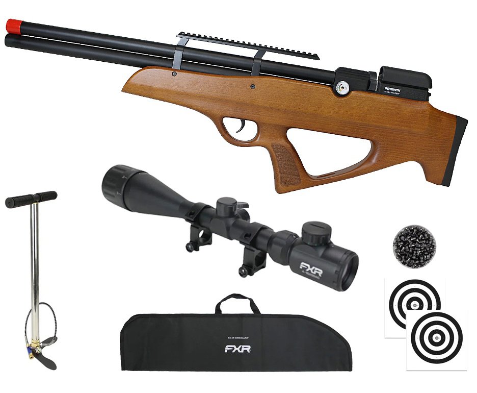 Carabina PCP Nova Vista Behemoth PS-R2-S Bullpup 5,5mm Wood + Bomba + Capa + Chumbo + Alvos + Luneta 4-16x50