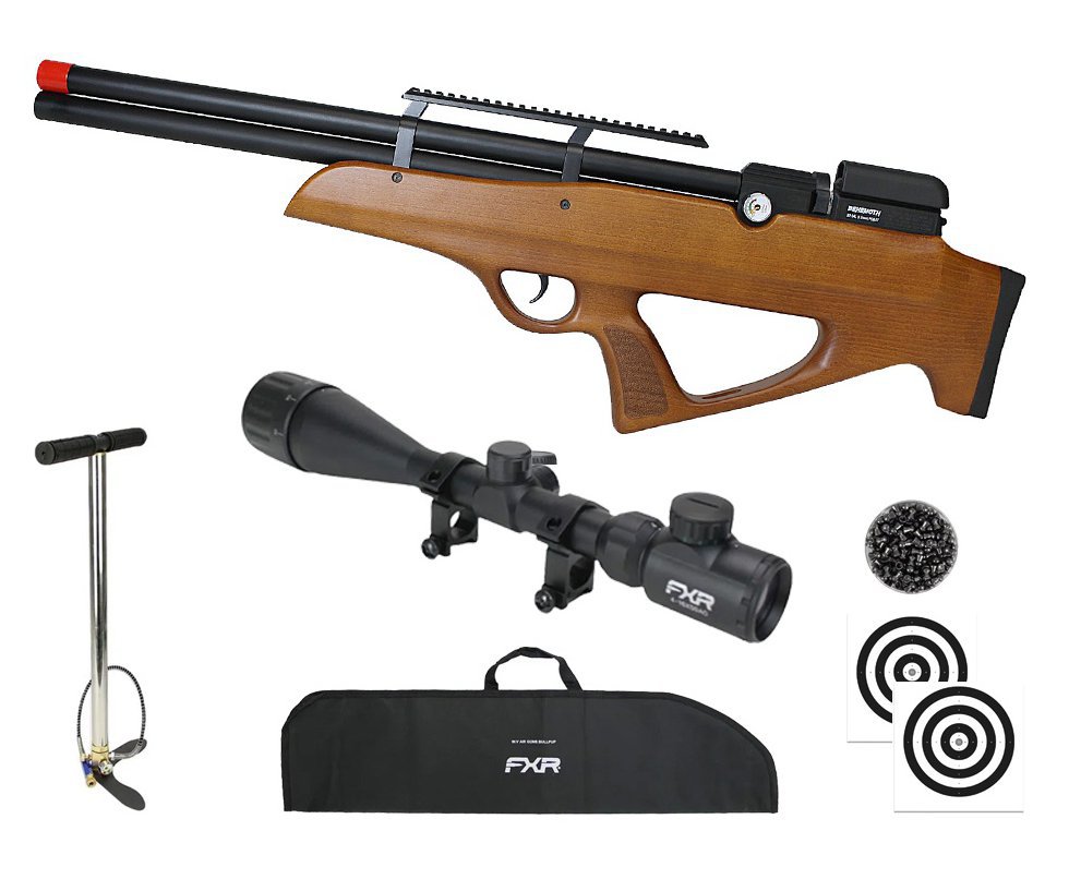 Carabina PCP Nova Vista Behemoth PS-R2-S Bullpup 5,5mm Wood + Bomba + Capa + Chumbo + Alvos + Luneta 4-16x50