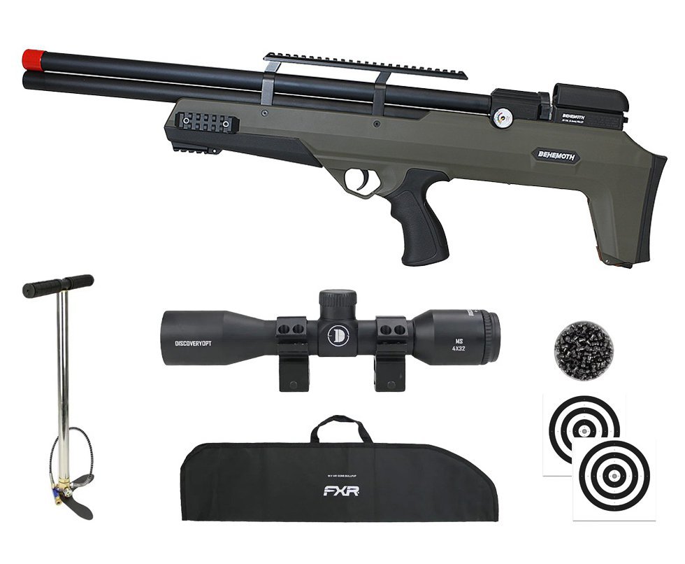 Carabina PCP Nova Vista Behemoth PS-R2-S Bullpup 5,5mm Verde Militar + Bomba + Capa + Chumbo + Alvos + Luneta 4x32