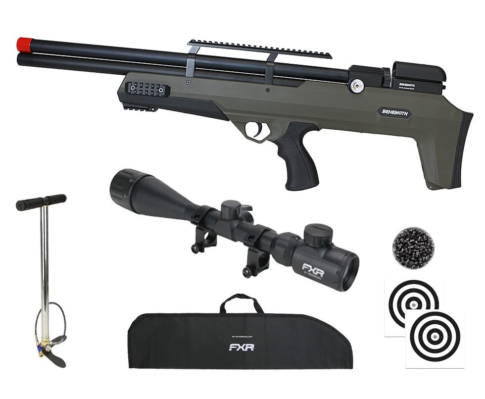 Carabina PCP Nova Vista Behemoth PS-R2-S Bullpup 5,5mm Verde Militar + Bomba + Capa + Chumbo + Alvos + Luneta 4-16x50
