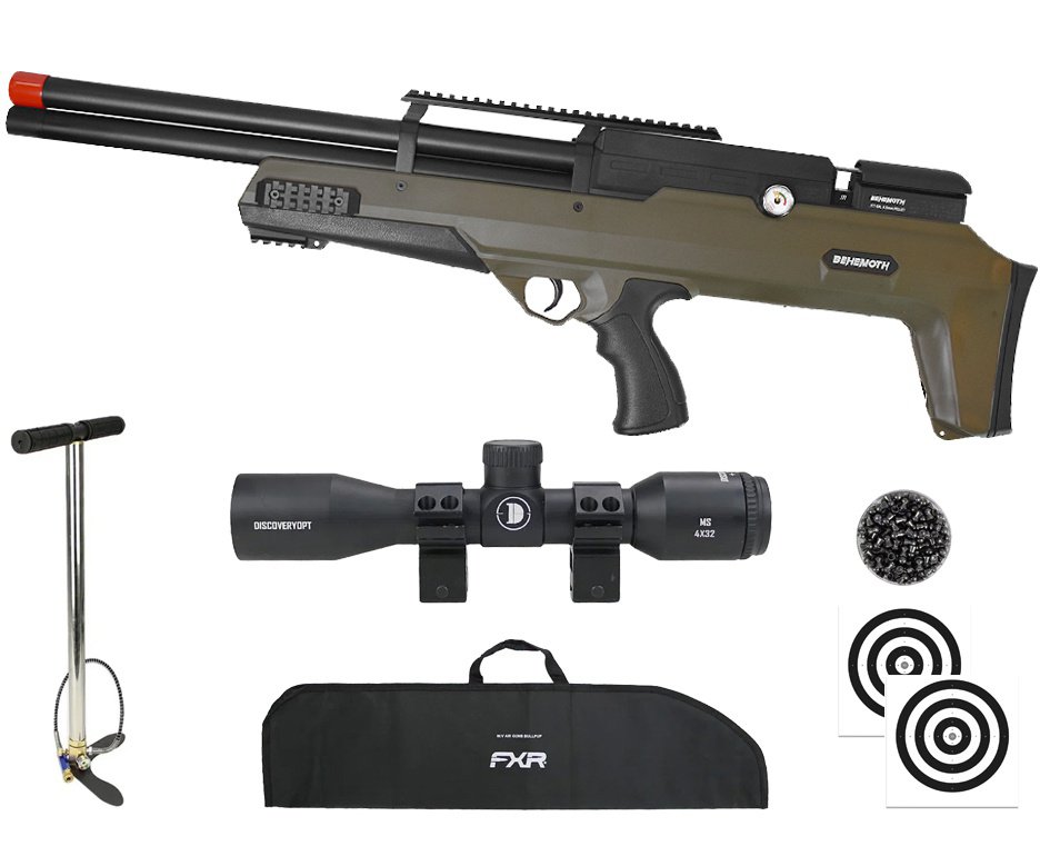 Carabina PCP Nova Vista Behemoth PS-R2-SF Bullpup 6,35mm Verde Militar + Bomba + Capa + Chumbo + Alvos + Luneta 4x32