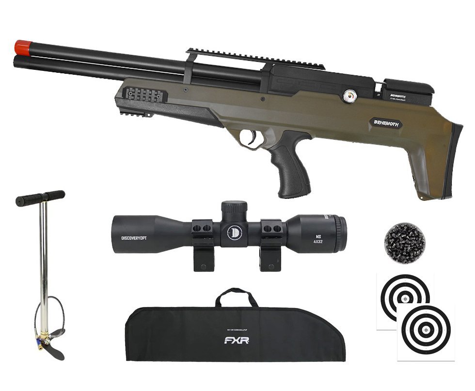 Carabina PCP Nova Vista Behemoth PS-R2-SF Bullpup 6,35mm Verde Militar + Bomba + Capa + Chumbo + Alvos + Luneta 4x32