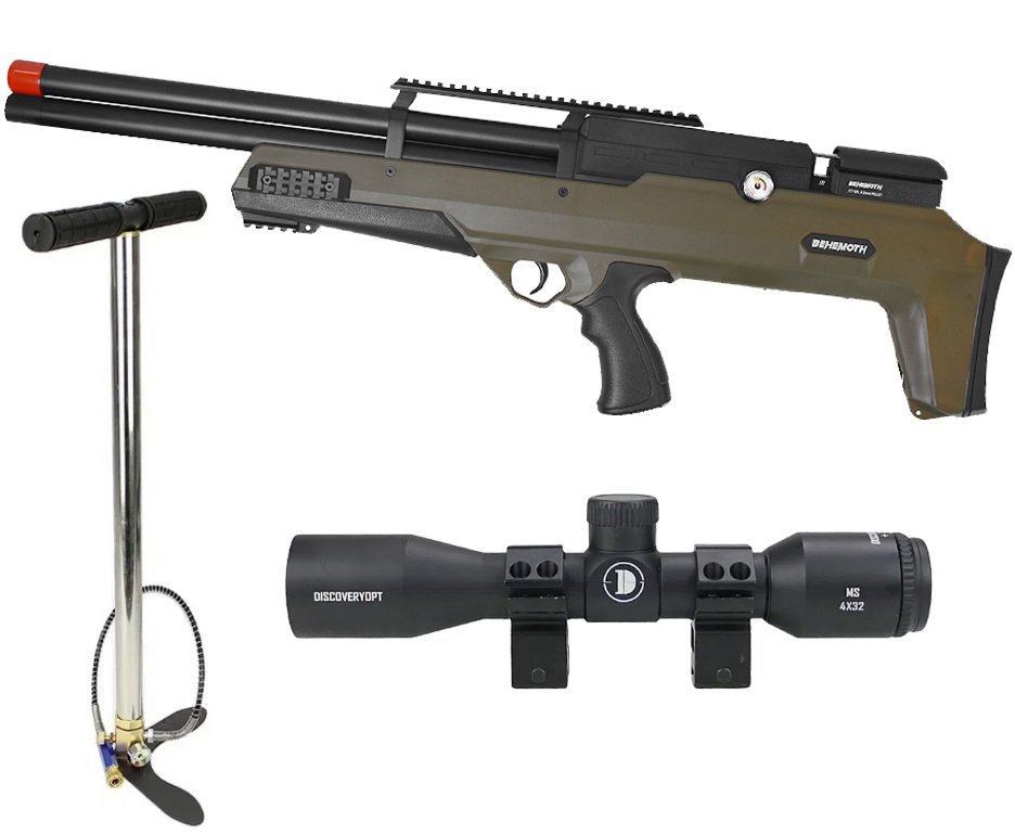 Carabina PCP Nova Vista Behemoth PS-R2-SF Bullpup 6,35mm Verde Militar + Bomba + Luneta 4x32