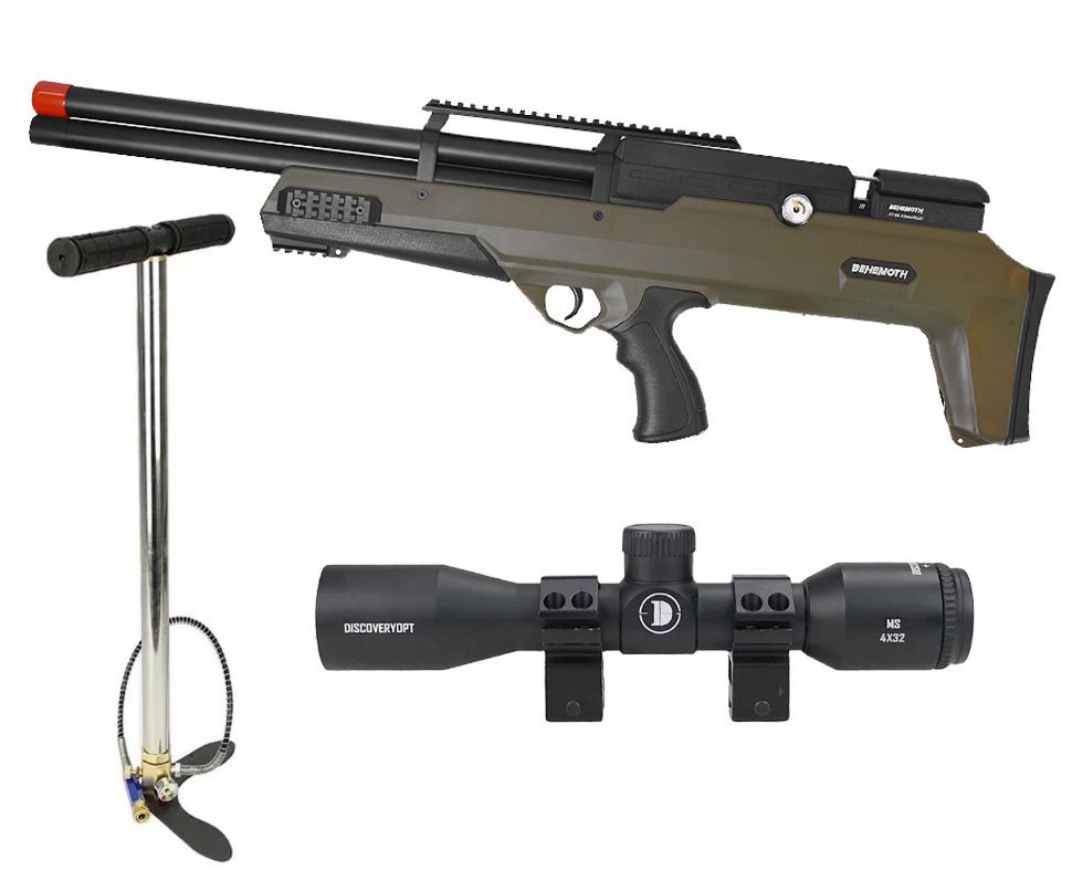 Carabina PCP Nova Vista Behemoth PS-R2-SF Bullpup 6,35mm Verde Militar + Bomba + Luneta 4x32