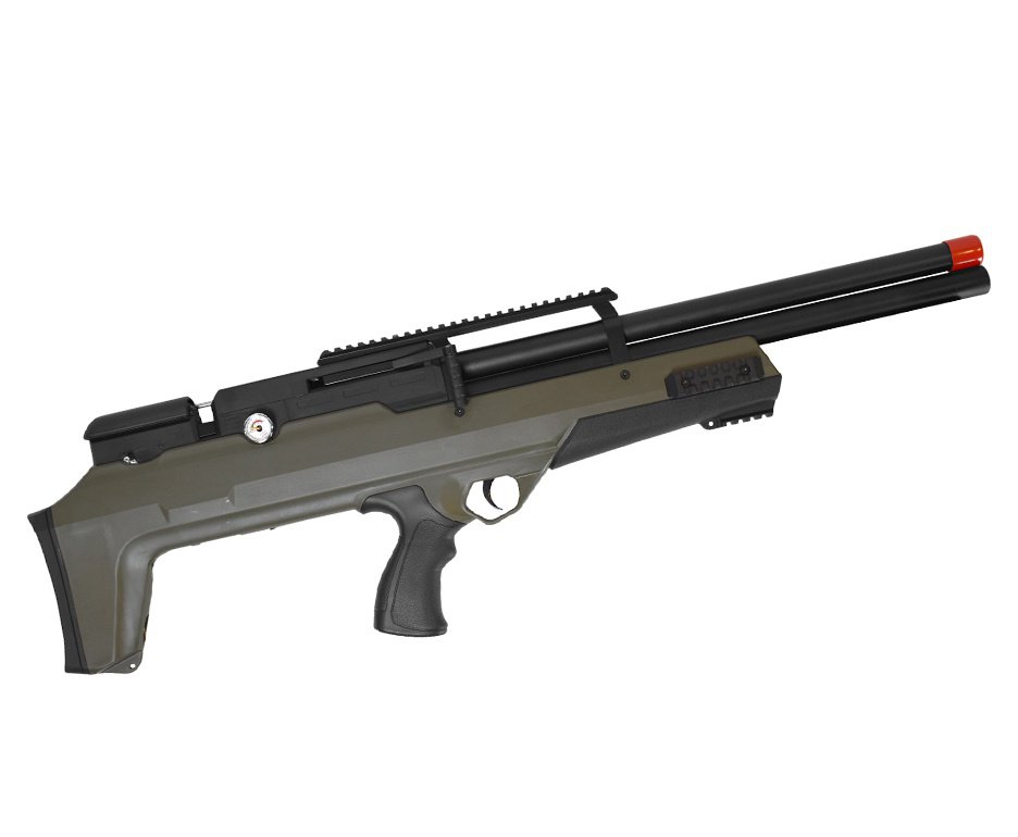 Carabina PCP Nova Vista Behemoth PS-R2-SF Bullpup 6,35mm Verde Militar + Bomba + Capa + Chumbo + Alvos + Luneta 4-16x50