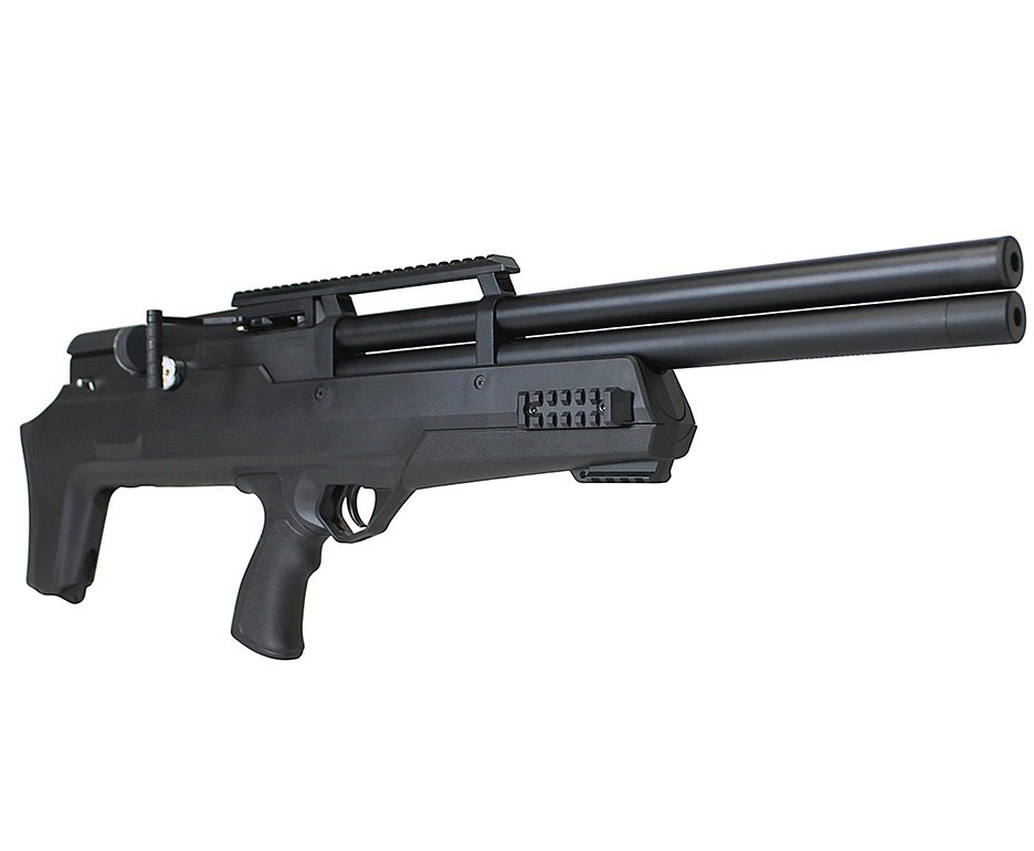 Carabina PCP Behemoth PS-R2-SF Bullpup 6,35mm Preta - Nova Vista + Bomba + Capa + Chumbo + Alvos + Luneta 4x32 + Kamuff + Kit de Limpeza + Desengripante / Anticorrosivo