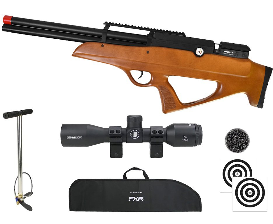 Carabina PCP Nova Vista Behemoth PS-R2-SF Bullpup 6,35mm Wood - Nova Vista + Bomba + Capa + Chumbo + Alvos + Luneta 4x32