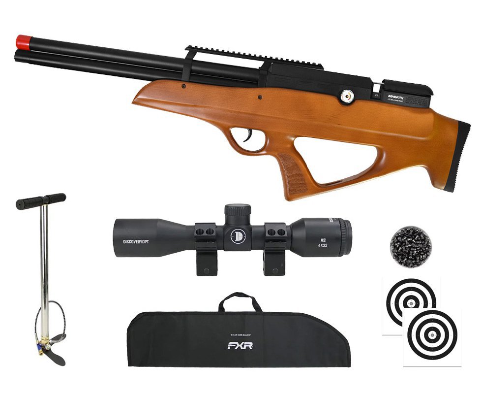 Carabina PCP Nova Vista Behemoth PS-R2-SF Bullpup 6,35mm Wood - Nova Vista + Bomba + Capa + Chumbo + Alvos + Luneta 4x32