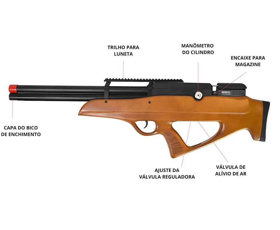 Carabina PCP Nova Vista Behemoth PS-R2-SF Bullpup 6,35mm Wood - Nova Vista + Bomba + Capa