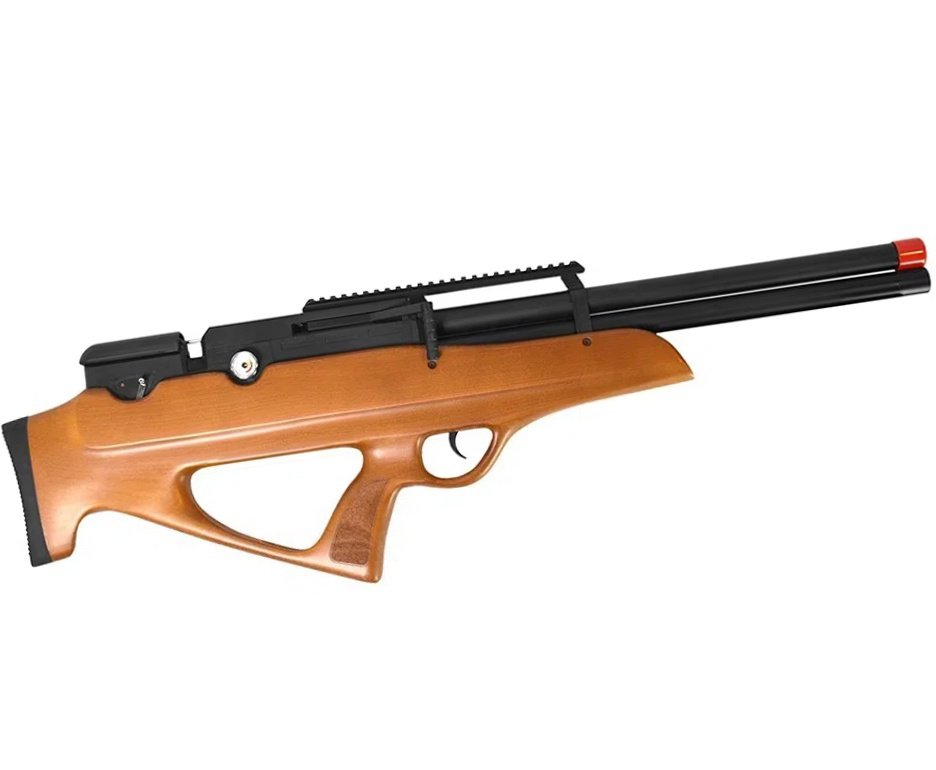 Carabina PCP Nova Vista Behemoth PS-R2-SF Bullpup 6,35mm Wood - Nova Vista + Bomba + Capa + Chumbo + Alvos + Luneta 4-16x50