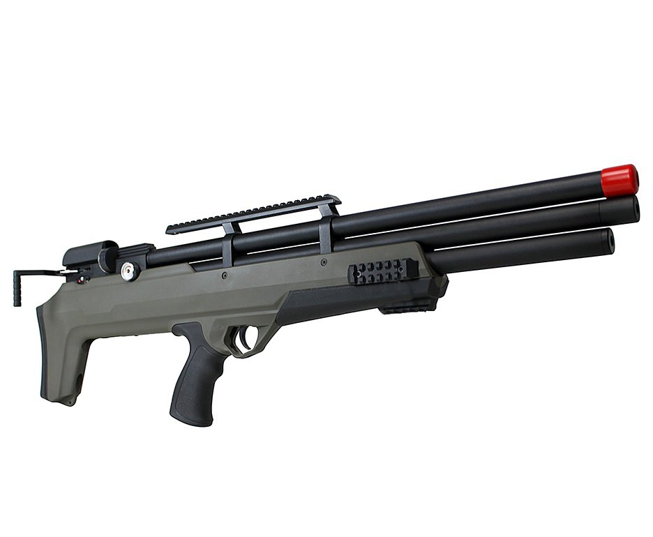 Carabina PCP Behemoth PS-R3-S Bullpup 5,5mm Verde Militar - Nova Vista + Bomba + Capa + Chumbo + Alvos + Luneta 4x32