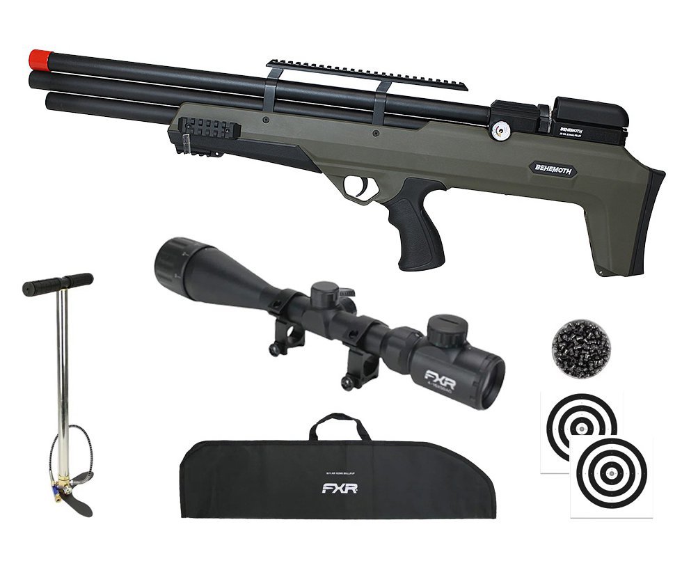 Carabina PCP Behemoth PS-R3-S Bullpup 5,5mm Verde Militar - Nova Vista + Bomba + Capa + Chumbo + Alvos + Luneta 4-16x50