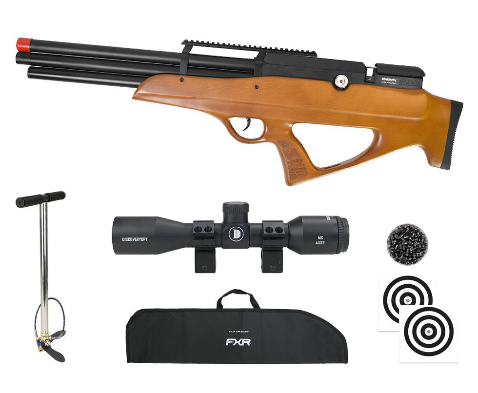 Carabina PCP Behemoth PS-R3-SF Bullpup 6,35mm Wood - Nova Vista + Bomba + Capa + Chumbo + Alvos + Luneta 4x32