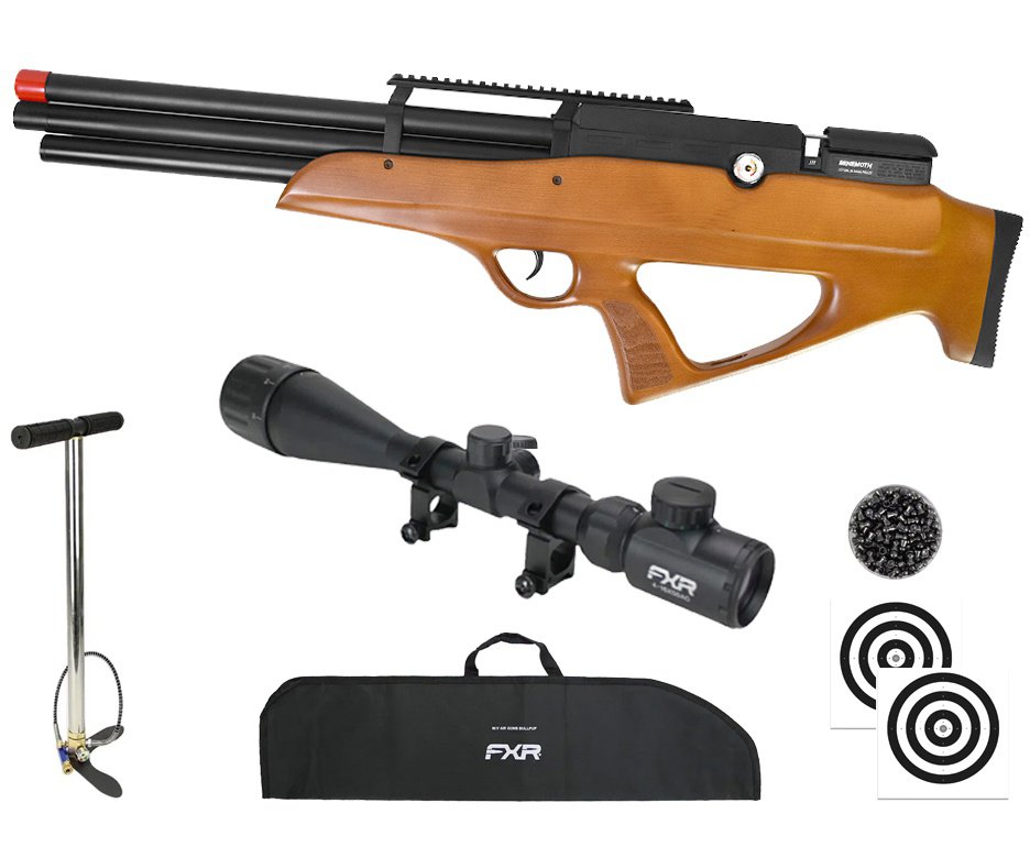 Carabina PCP Behemoth PS-R3-SF Bullpup 6,35mm Wood - Nova Vista + Bomba + Capa + Chumbo + Alvos + Luneta 4-16x50