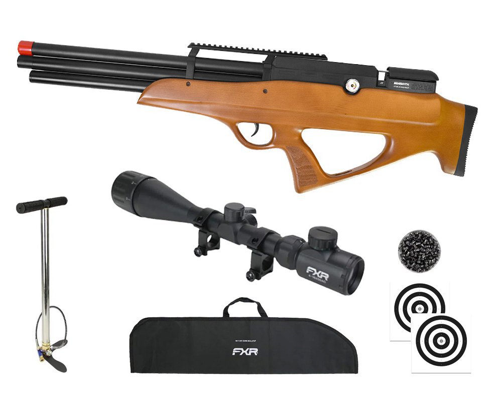 Carabina PCP Behemoth PS-R3-SF Bullpup 6,35mm Wood - Nova Vista + Bomba + Capa + Chumbo + Alvos + Luneta 4-16x50