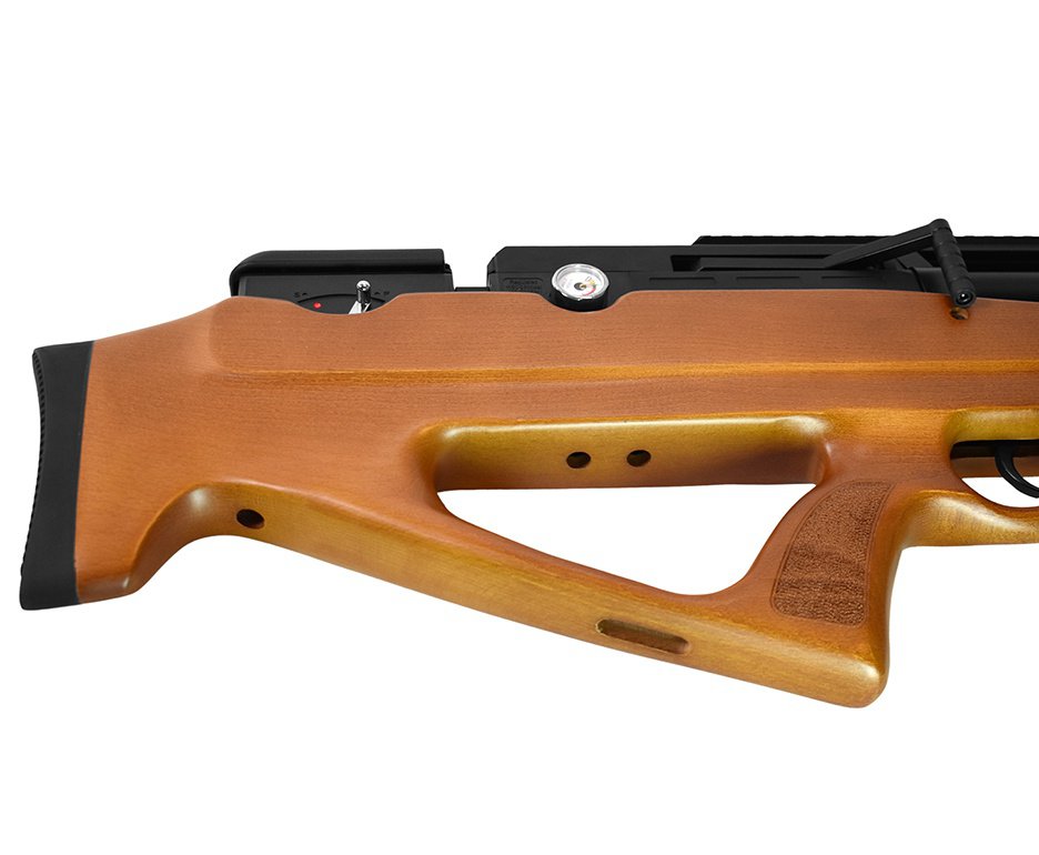 Carabina PCP Behemoth PS-R3-SF Bullpup 6,35mm Wood - Nova Vista + Bomba + Capa + Chumbo + Alvos + Luneta 4-16x50