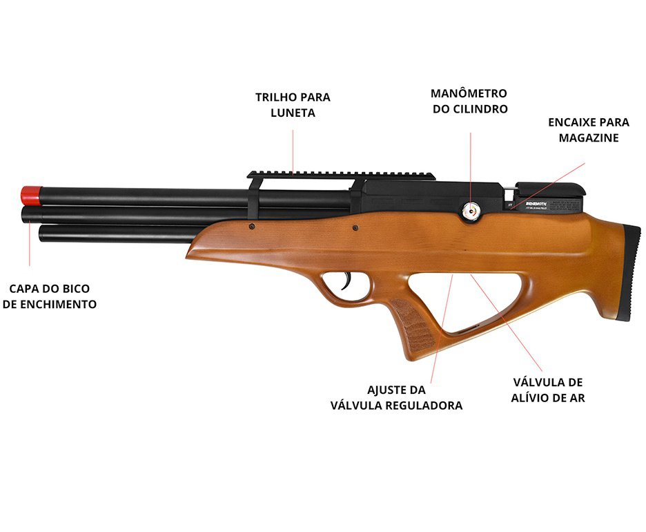 Carabina PCP Behemoth PS-R3-SF Bullpup 6,35mm Wood - Nova Vista + Bomba + Luneta 4x32