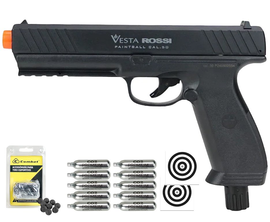 Pistola CO2 Rossi Vesta .50 Home Defense PDW50 RAM LTL 16 Joules + Esferas de Polímero  + Co2 + Alvos