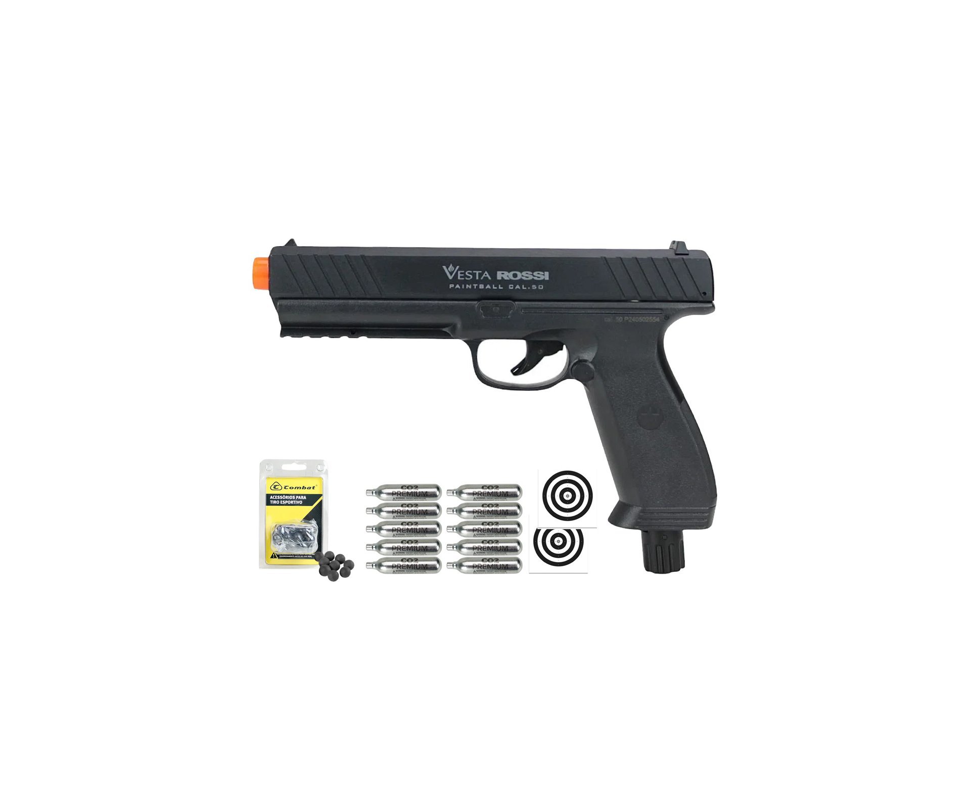 Pistola CO2 Rossi Vesta .50 Home Defense PDW50 RAM LTL 16 Joules + Esferas de Polímero + Co2 + Alvos