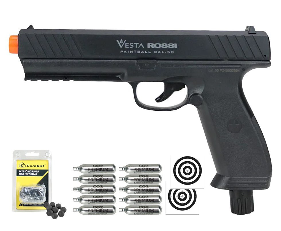 Pistola CO2 Rossi Vesta .50 Home Defense PDW50 RAM LTL 16 Joules + Esferas de Polímero + Co2 + Alvos