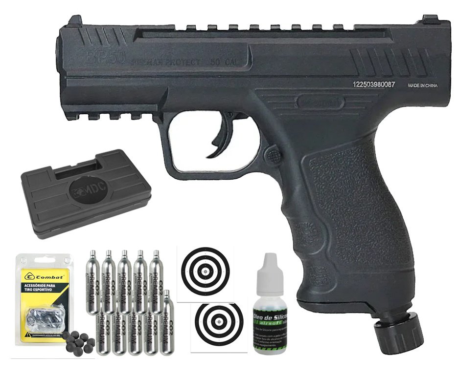 Pistola de Pressão CO2 Beeman BP50 .50 HDP LTL- Rossi + Esferas de Polímero + Co2 + Alvos + Case + Óleo