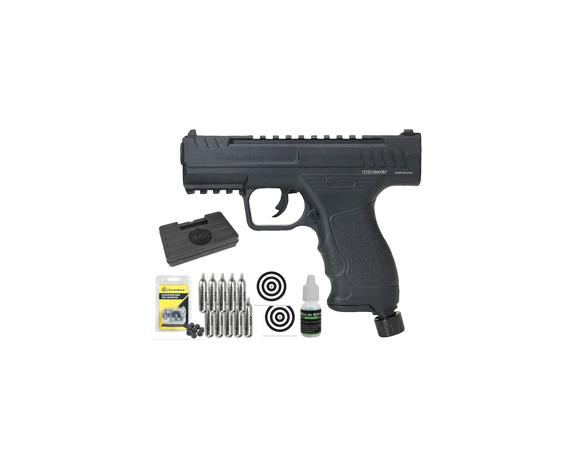 Pistola de Pressão CO2 Beeman BP50 .50 HDP LTL- Rossi + Esferas de Polímero + Co2 + Alvos + Case + Óleo