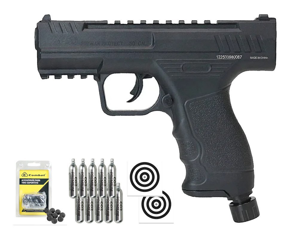 Pistola de Pressão CO2 Beeman BP50 .50 HDP LTL- Rossi + Esferas de Polímero + Co2 + Alvos