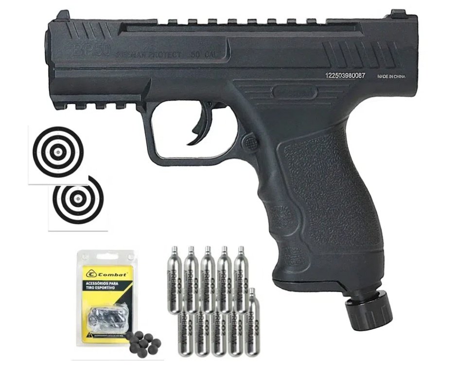 Pistola de Pressão CO2 Beeman BP50 .50 HDP LTL- Rossi + Esferas de Polímero + Co2 + Alvos