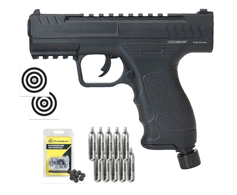 Pistola de Pressão CO2 Beeman BP50 .50 HDP LTL- Rossi + Esferas de Polímero + Co2 + Alvos