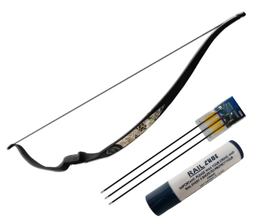 Arco Longo recurvo Hori-Zone Serpent 35lbs + 3 Flechas De Fibra Vidro 30" + Cera Lubrificante